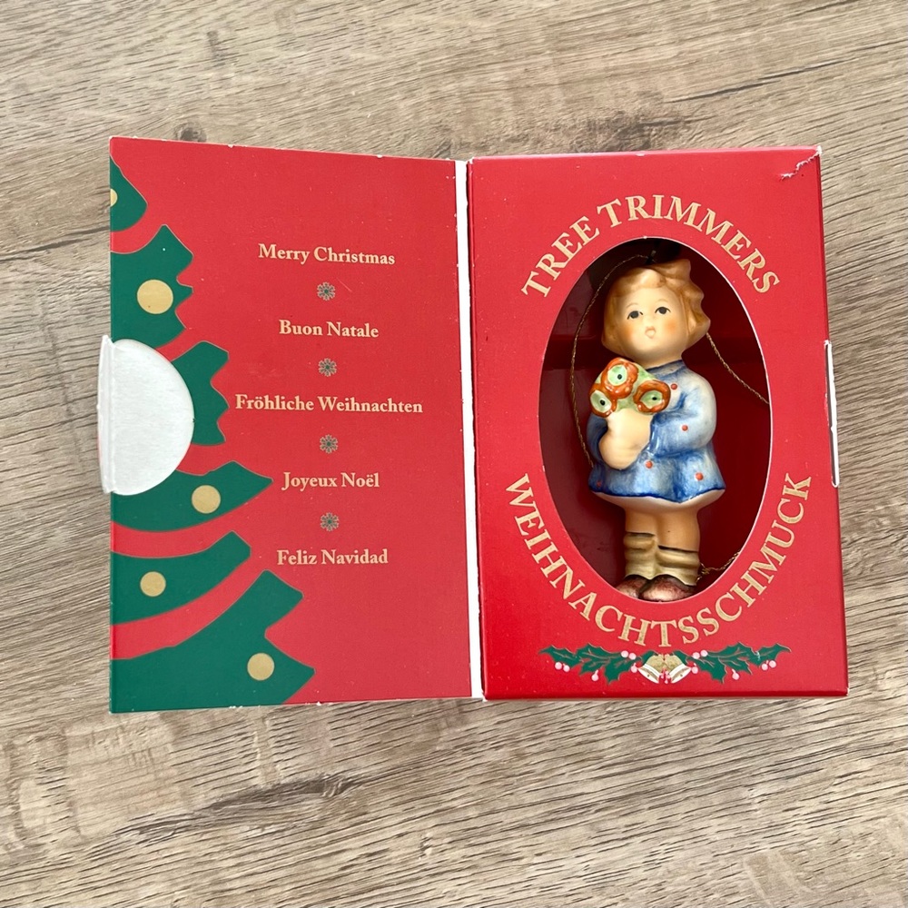 1997 M J Hummel Goebel Christmas Ornament Girl with Nosegay Flowers 3" Porcelain